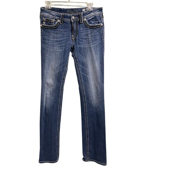 Miss Me Bootcut Jeans Size 30 Thick Stitch Embroidered Pockets Bling Grunge Y2K - Picture 1 of 8
